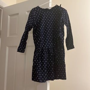 Girls Gap long sleeve navy heart dress. Size 5T. Button back neck